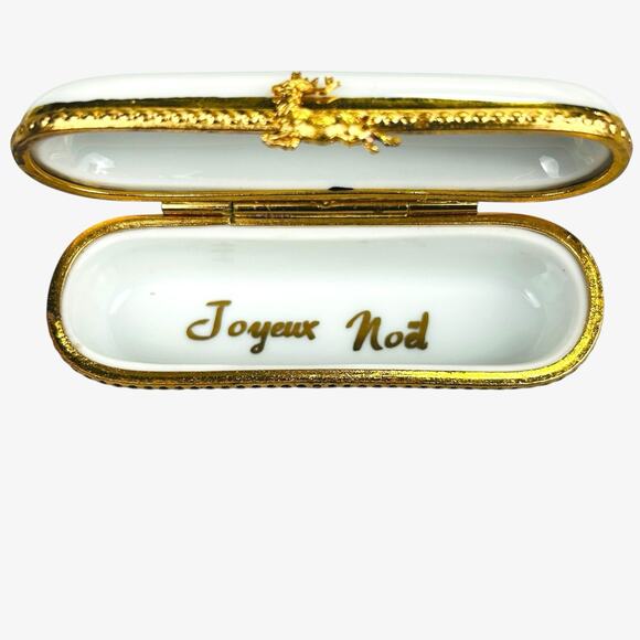 Vintage Limoges Trinket Needle Box Christmas Noel Reindeer Fontanille Marraud FM - Picture 8 of 10